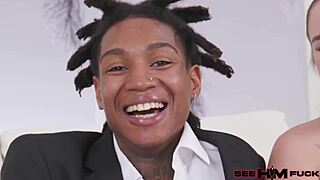 Check out Bunny Fae's debut, rimming and riding Honey Dick's big black cock bareback