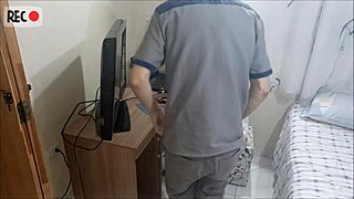 Young woman alone gets surprise visit from maintenance man hidden cam