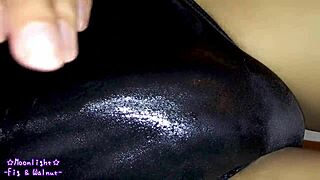 trans crossdresser slips into lotion-soaked navy swimsuit intrigue