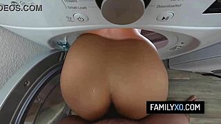 latina babe binky beaz seduces older man for deepthroat blowjob and doggystyle fuck in laundry room