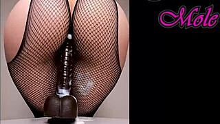 hear that juicy pussy sound as pawg rides dildo in pantyhose