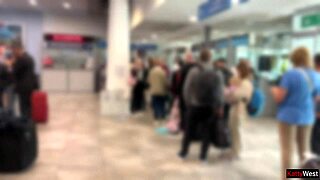 public airplane cock flash erupts in two-minute explosive orgasm cumshot