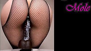 hear that juicy pussy sound as pawg rides dildo in pantyhose