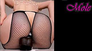 hear that juicy pussy sound as pawg rides dildo in pantyhose