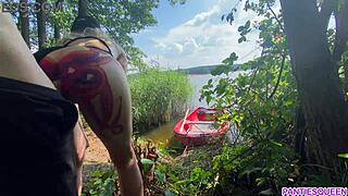 hot blonde rides cock wild publicly on boat river cumshot blast!