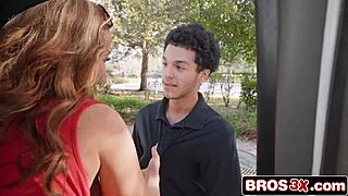 Tanned milf hunts big cock on reverse Bangbus for wild group ride