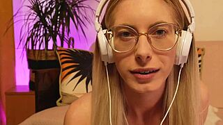 Skinny Tall Blonde Teen Flashes Tits Glasses Braces Face