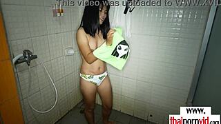 skinny thai teen showers petite body before pov fucking hard white cock