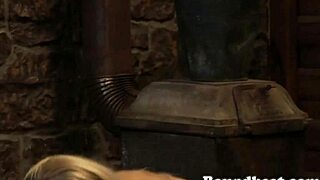 blonde slave kneels naked for bdsm bath mistress