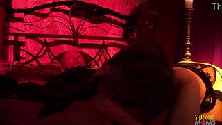 Brunette milf yells while tying boyfriend for bed anal cock ride!