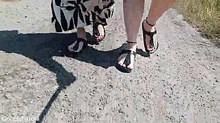 barefoot german mature explores birkenstocks outdoors