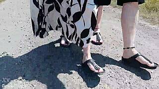 barefoot german mature explores birkenstocks outdoors