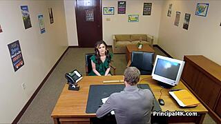 hot housewife can't resist principal's cock at work!