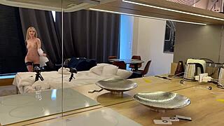 Petite blonde teases with flashes in horny casting fun 😏💋