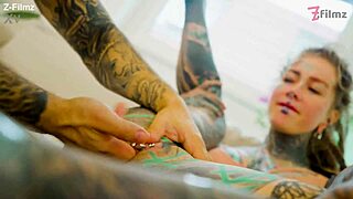 Tattooed redhead slut craves monster Italian cock filling every inch with massive cum coverage