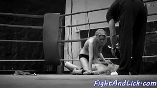 Big titted Euro babe wrestles shaved pussy licking into lesbian 69 frenzy