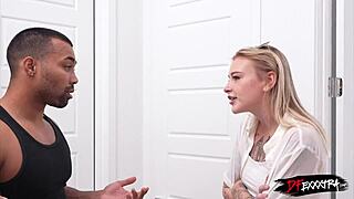 Blonde teen takes massive double vaginal from two monster cocks doggystyle bent over