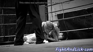 Big titted Euro babe wrestles shaved pussy licking into lesbian 69 frenzy