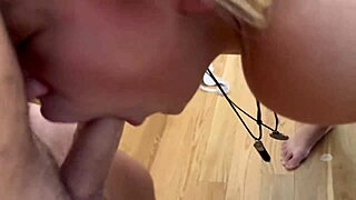 blonde bimbo gags on deep sloppy blowjob