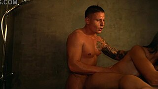 Tongue worship and monster cock drive muscular beauty to intense shower orgasm