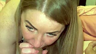 blonde milf mommy deepthroats huge cock pov sucking till young stud explodes