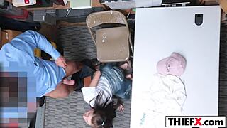 Teen Office Worker Punished By Cop's Monster Cock Or Burglar