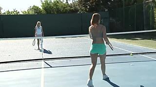 lesbian tennis players move to steamy poolside passion under the sun