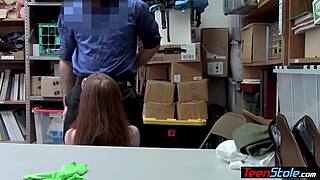 Irish redhead teen shoplifter surrenders to officer's huge cock pounding.