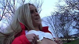 bold blonde amateur flashes big tits outdoors for cash then gets hardcore fucked