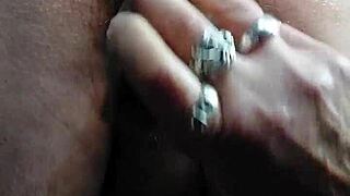 granny stuffs hairy pussy with thick cucumber deep