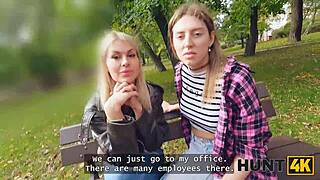 two hot russian lesbians interview turns wild stranger fuck adventure!