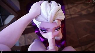 elsa tempts with her first sloppy deepthroat plunge