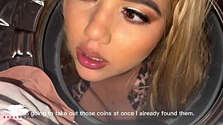 chubby blonde milf fucks young guy doggystyle in laundry room