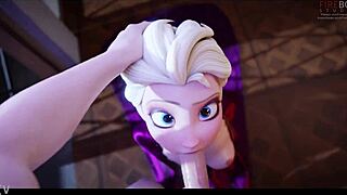 elsa tempts with her first sloppy deepthroat plunge