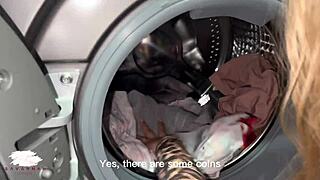 chubby blonde milf fucks young guy doggystyle in laundry room
