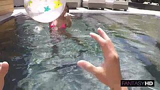 wet petite latina skinny teen drains cum from fat cock poolside