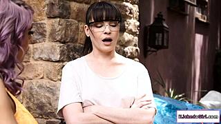 Busty Boss Gets Shaved Pussy Fingered by Lesbian Milf