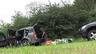 i flash my bare pussy and ass outdoors in tiny lingerie miniskirt and summer dress for voyeur thrills