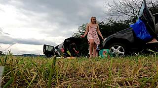 i flash my bare pussy and ass outdoors in tiny lingerie miniskirt and summer dress for voyeur thrills