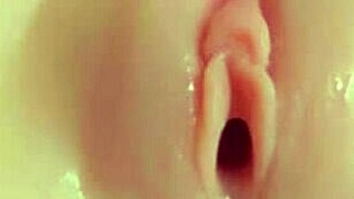 he licks cum from her tight pussy in closeup threesome