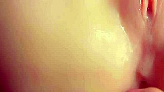 he licks cum from her tight pussy in closeup threesome