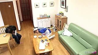 Japanese maid seduced for creampie pounding in flat