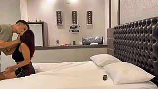 Hubby lets his milf hit motel for gym friend's raw 1on1 pounding.