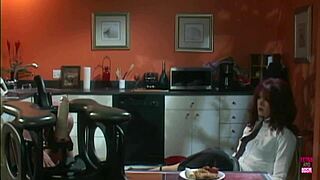 A Pierced Redhead Lesbian Babe Forces Big Titted Lady to Eat Fruit off Her Heels