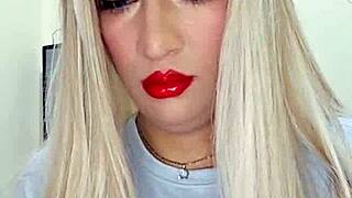 Webcam Transsexual Tries Monster Cock!