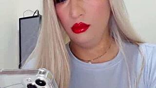 Webcam Transsexual Tries Monster Cock!