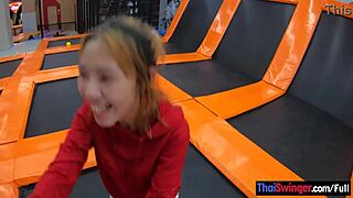 thai milf bounces on trampoline before hardcore home fuck
