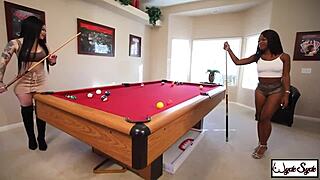 kris riot and harmonie marquis turn pool game into steamy lesbian licking fun with big tits and clits 😏👅💦