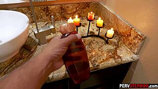 horny mature milf sneaks under shower to slurp stepsons throbbing cock pov style