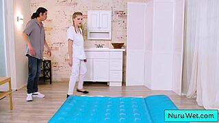 Sexy Pigtailed Blonde Masseuse Octavia Red Delivers Wet Nuru Massage to David Lee